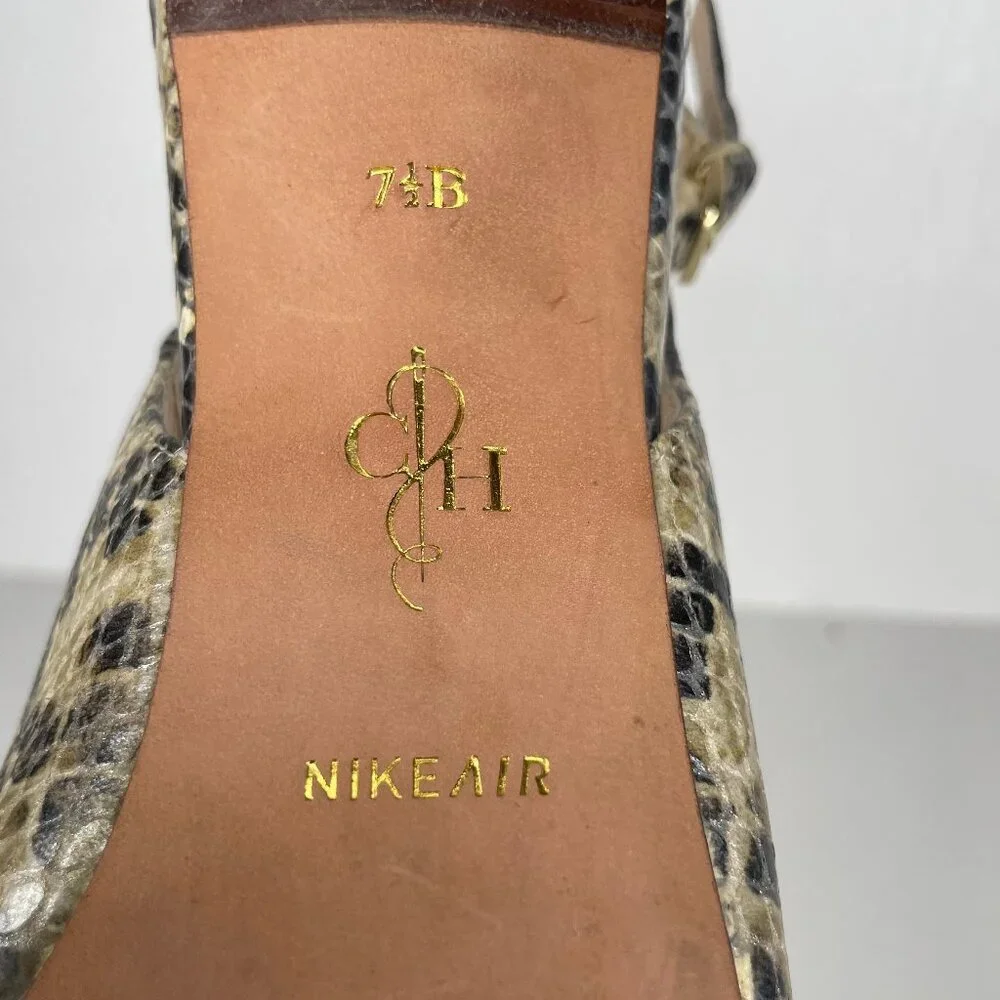 Cole Haan Nike Air Office Siren Snakeskin Peep Toe Slingback Heels Size 7.5M